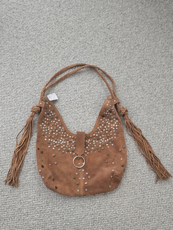 Free People Handbags - Gorgeous!! Free People Tan Suede Studded Shoulder Bag with Tassels, Never Used